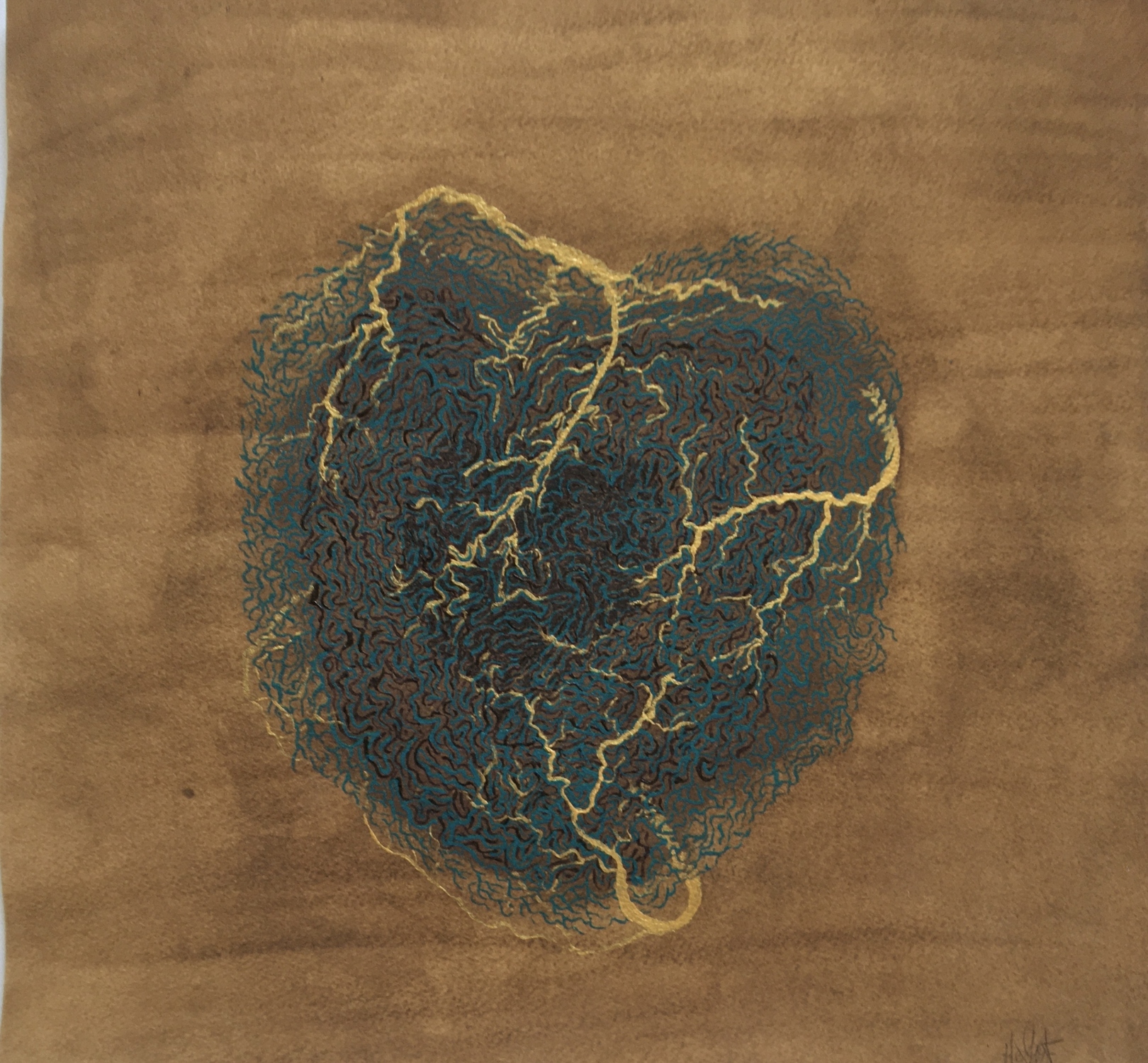 Corazón. Nogalina y Acrílico sobre papel. 39 x 41.5 cm. 2015