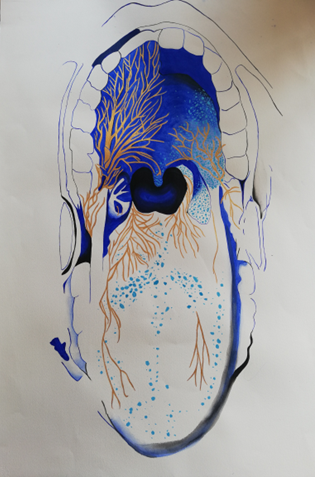 Boca 1. Acrílico y tinta sobre papel 110 x 90 cm.2018