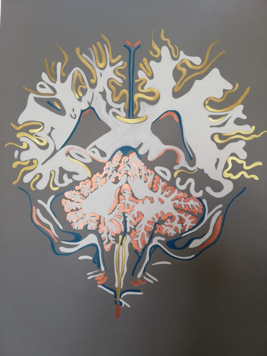 Cerebro sobre gris. Acrílico sobre papel. 70 x 100 cm. 2021
