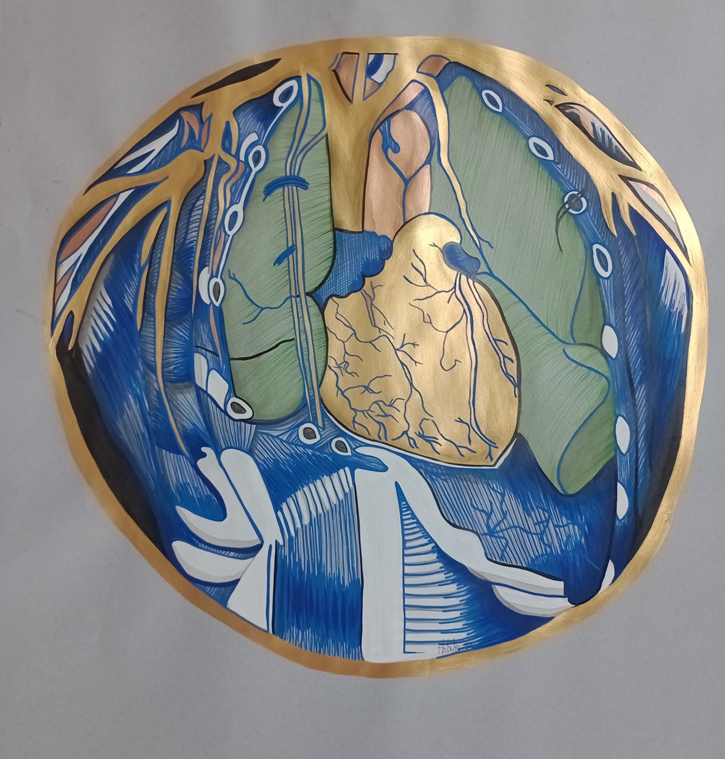 Corazón y círculo. Acrílico sobre papel. 50 x 50 cm. 2022. Vendida