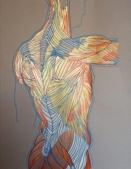 Espalda metálica. Acrílico sobre papel. 70 x 100 cm. 2023. Vendida