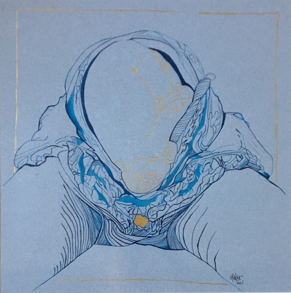 Embarazo 2. Acrílico y tinta sobre papel 50 x 50 cm. 2021