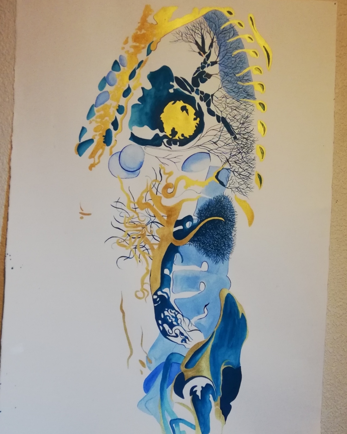 Espalda azul y dorada. Acrílico sobre papel. 76 x 51 cm. 2018. Vendida