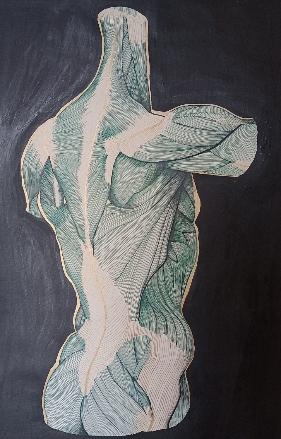 Columna dorada. Acrílico y nogalina sobre papel. 54 x 20 cm. 2018. Vendida