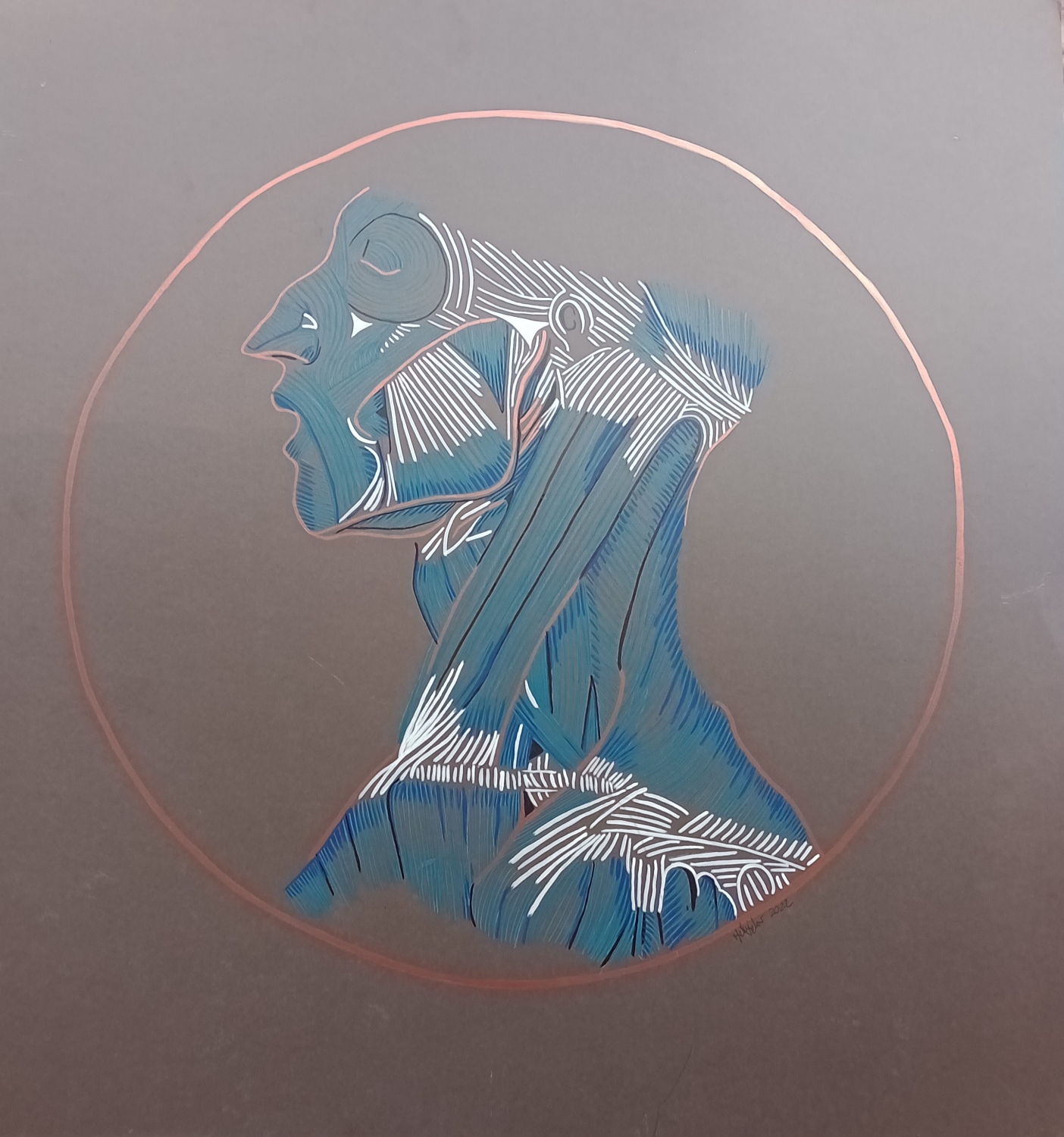 Perfil redondo azul. Acrílico sobre cartón. 70 x 73.5 cm. 2022