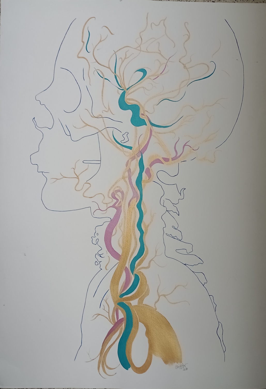 Perfil entrelazado. Acrilico sobre papel. 70 x 100 cm. 2018